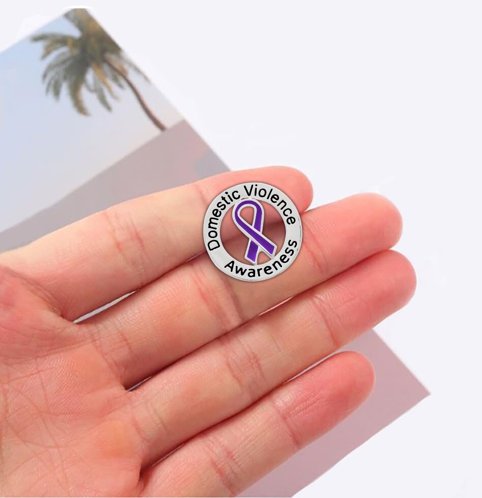Round Domestic Violence Awareness Ribbon Pins