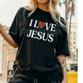 Vintage "I Love Jesus" Print T-Shirt - Retro 70s Christian Graphic Tee, Faith-Based Throwback Apparel, Classic Jesus Peace & Love Fan Gift